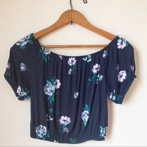 Floral Navy Blue Crop Top